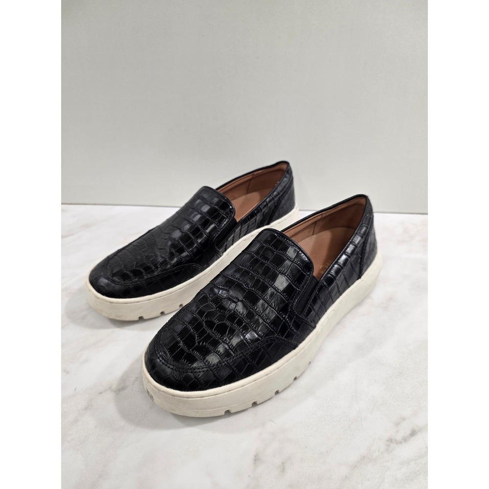 Vionic Dinora Women Sz 7 Black Croc Embossed Leather Slip On Orthotic Sneaker